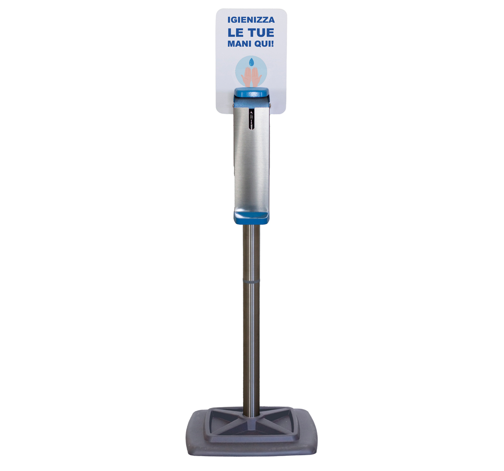 Column with sanitizing gel dispenser